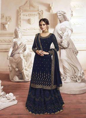 blue georgette wedding gown with embroidery and crystal accents 2
