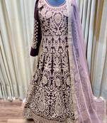 maroon pure art silk wedding gown with embroidery and crystal work