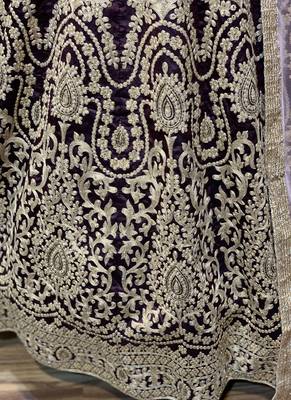 maroon pure art silk wedding gown with embroidery and crystal work 4