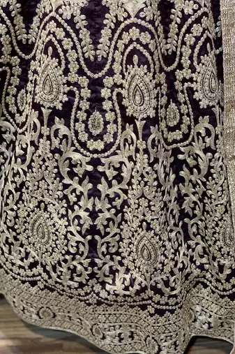 maroon pure art silk wedding gown with embroidery and crystal work