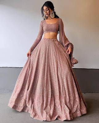 mauve embroidered georgette lehenga choli set 1