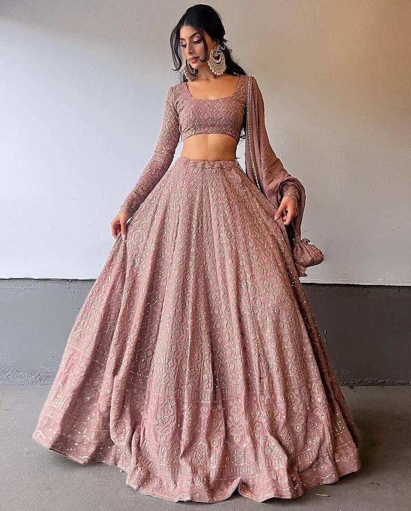 MAUVE EMBROIDERY GEORGETTE PREMIUM LEHENGA CHOLI WITH DUPATTA
