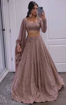 mauve embroidered georgette lehenga choli set 2