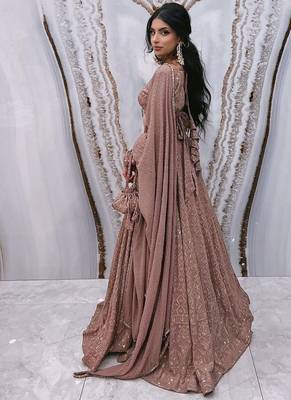 mauve embroidered georgette lehenga choli set 3