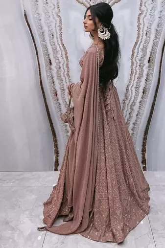 mauve embroidered georgette lehenga choli set