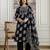 Black Pure Cotton Leaf Print Embroidery Work Anarkali Kurta Pant with Dupatta