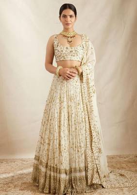 cream embroidery georgette designer lehenga choli 1