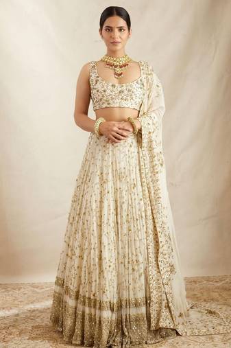 cream embroidery georgette designer lehenga choli