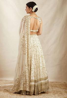 cream embroidery georgette designer lehenga choli 2