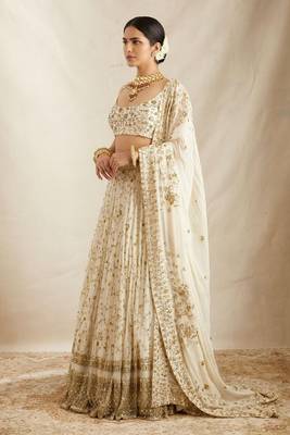 cream embroidery georgette designer lehenga choli 3