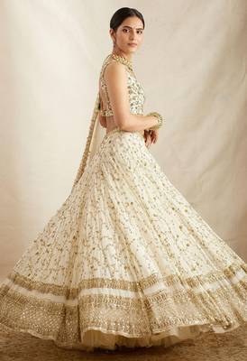 cream embroidery georgette designer lehenga choli 4