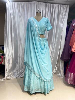 skyblue embroidery georgette designer lehenga choli 2