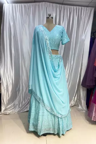 skyblue embroidery georgette designer lehenga choli