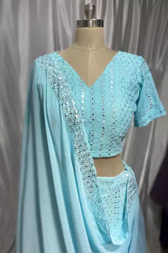 skyblue embroidery georgette designer lehenga choli