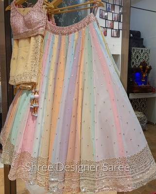 multicolor cording embroidery georgette lehenga set 1