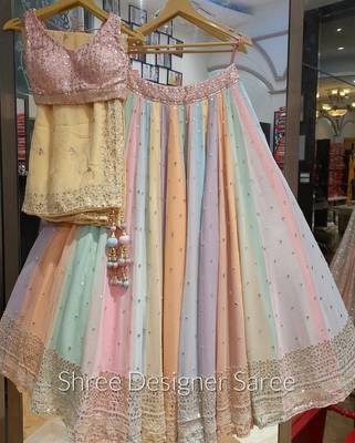 multicolor cording embroidery georgette lehenga set 2