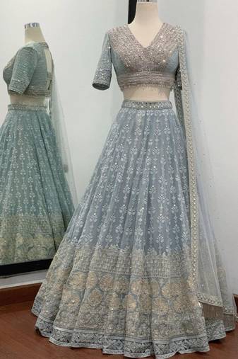 GREY EMBROIDERY GEORGETTE LOVELY LEHENGA CHOLI WITH DUPATTA