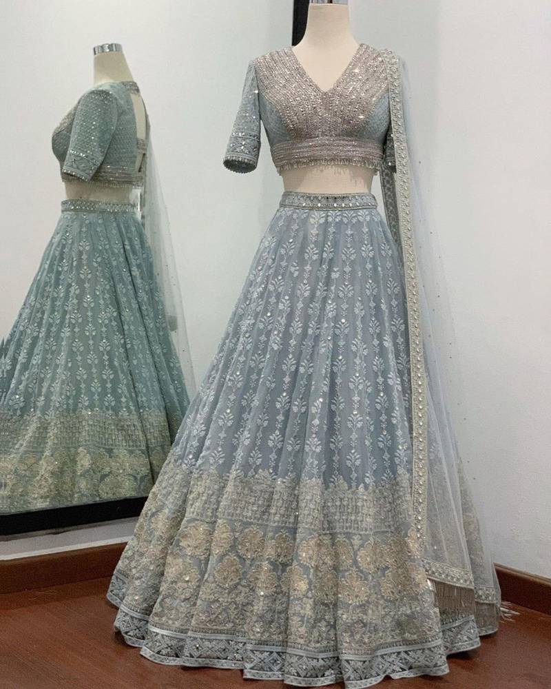 GREY EMBROIDERY GEORGETTE LOVELY LEHENGA CHOLI WITH DUPATTA