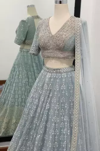 grey embroidery georgette designer lehenga choli set