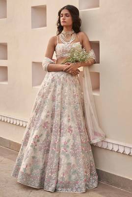 white embroidery georgette designer lehenga choli set 1