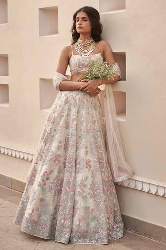 white embroidery georgette designer lehenga choli set