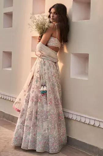 white embroidery georgette designer lehenga choli set