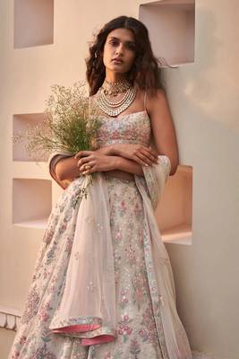 white embroidery georgette designer lehenga choli set 4