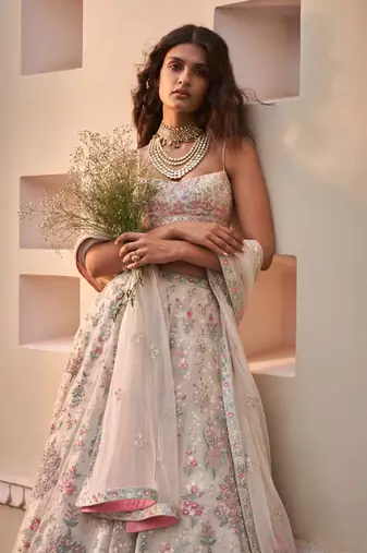 white embroidery georgette designer lehenga choli set