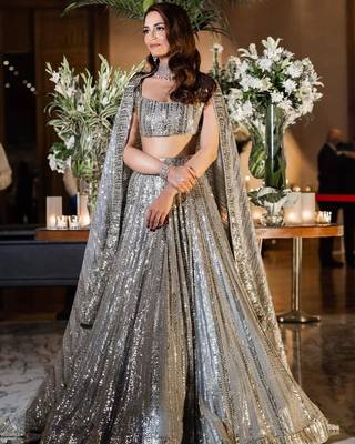 grey embroidery georgette designer lehenga choli with dupatta 1