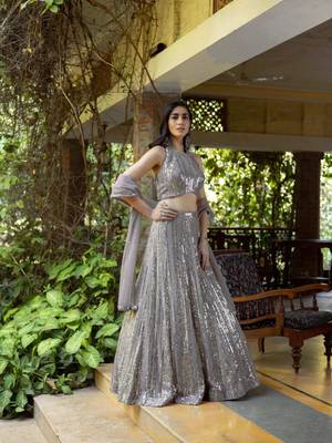 grey embroidery georgette designer lehenga choli with dupatta 3