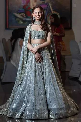 grey embroidery georgette designer lehenga choli with dupatta
