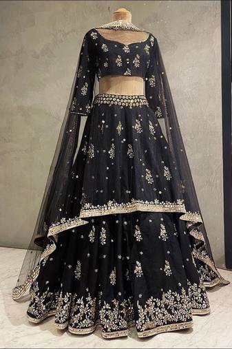 black french silk mirror embroidery lehenga choli with dupatta