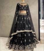 BLACK FRENCH SILK MIRROR EMBROIDERY STUNNING LEHENGA CHOLI WITH DUPATTA