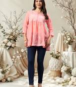 Seva chikan hand embroidered peach terivoil lucknowi chikan top scl9243