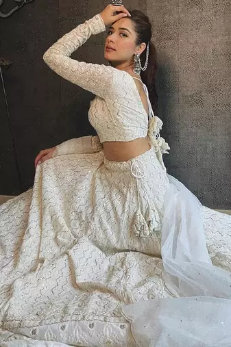 white cotton embroidered designer lehenga choli with dupatta set