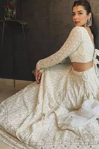 white cotton embroidered designer lehenga choli with dupatta set
