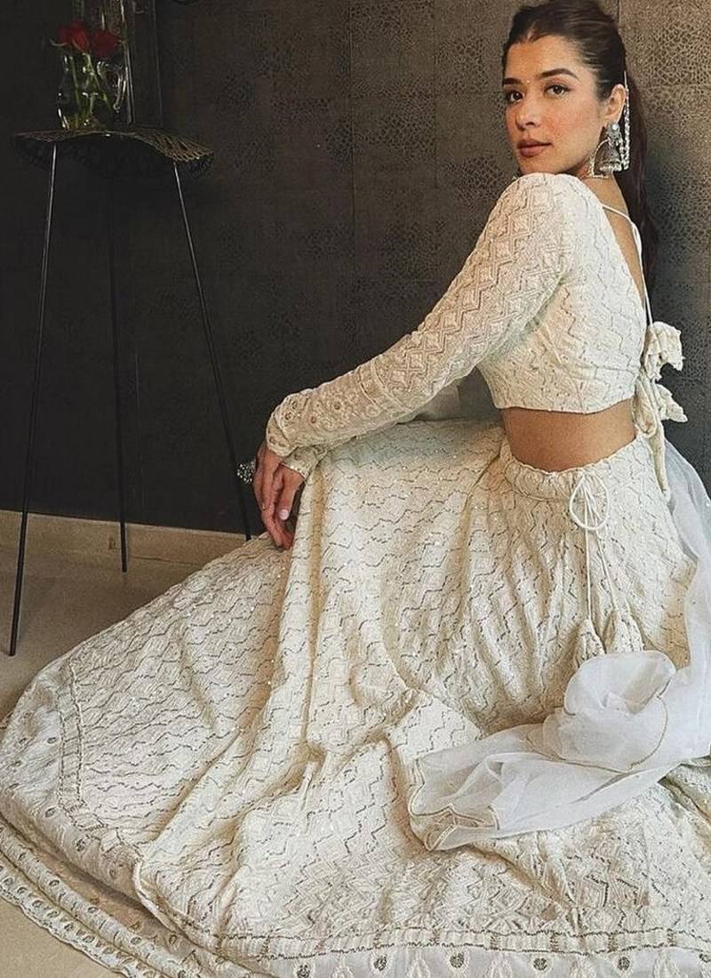 WHITE COTTON EMBROIDERY BEAUTIFULL LEHENGA CHOLI WITH DUPATTA