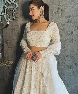 white cotton embroidered designer lehenga choli with dupatta set 4