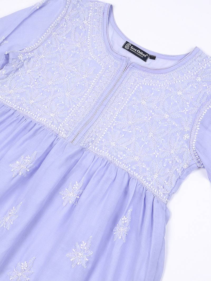 Seva chikan hand embroidered mauve terivoil lucknowi chikan top scl9244