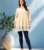 Seva chikan hand embroidered beige georgette lucknowi chikan top with slip scl9245