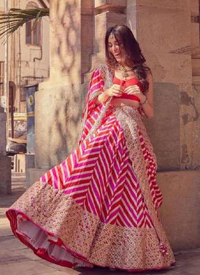 multicolor digital embroidered zig zag lehenga choli with dupatta 1