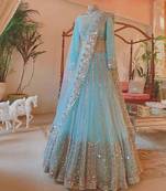 SKYBLUE MIRROR EMBROIDERY NET PREMIUM LEHENGA CHOLI WITH DUPATTA