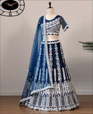 indigo chinon silk lehenga choli with embroidered dupatta 2