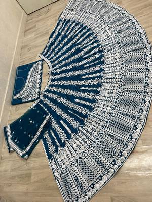 indigo chinon silk lehenga choli with embroidered dupatta 3