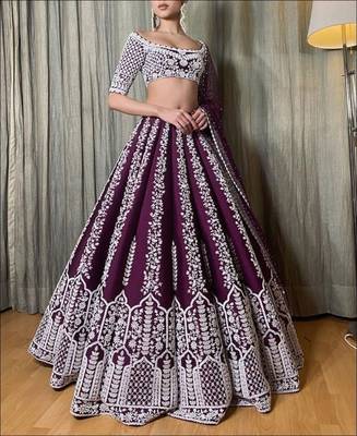 purple chinon silk designer lehenga choli with embroidered dupatta 1
