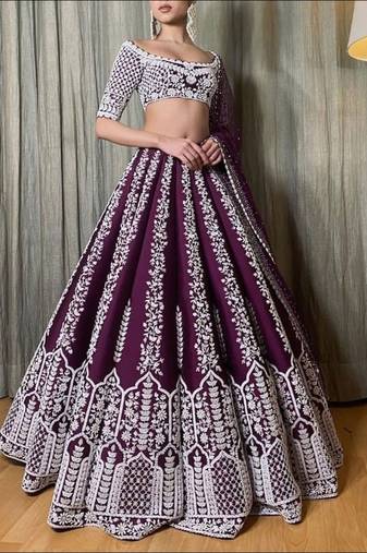 purple chinon silk designer lehenga choli with embroidered dupatta