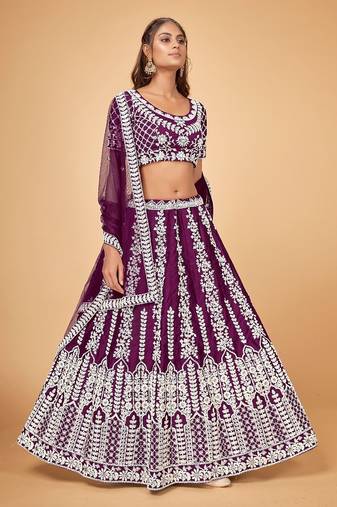 purple chinon silk designer lehenga choli with embroidered dupatta