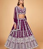 purple chinon silk designer lehenga choli with embroidered dupatta