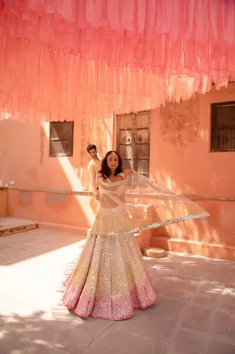 multicolor georgette lehenga choli with embroidery and dupatta