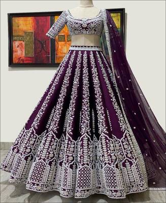 purple chinon silk designer lehenga choli with embroidered dupatta 3